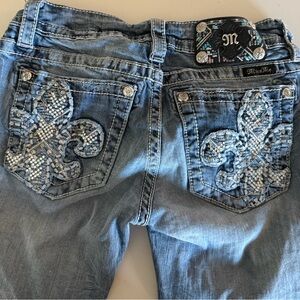 Miss Me Signature Boot Cut Jeans Fleur de Lis Bling Crystals Size 26